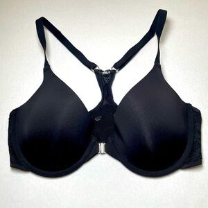 Montelle Racerback T-Shirt Bra 34D Front Closure Lace Detail Molded Cups Black